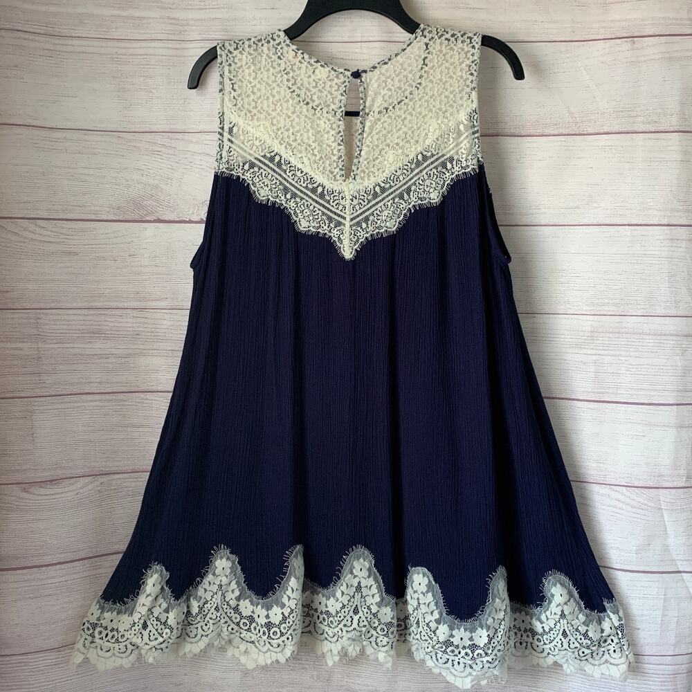 Umgee Navy Blue and Cream Lace Tunic Swing Dress Sleeveless Size XL - Picture 11 of 16
